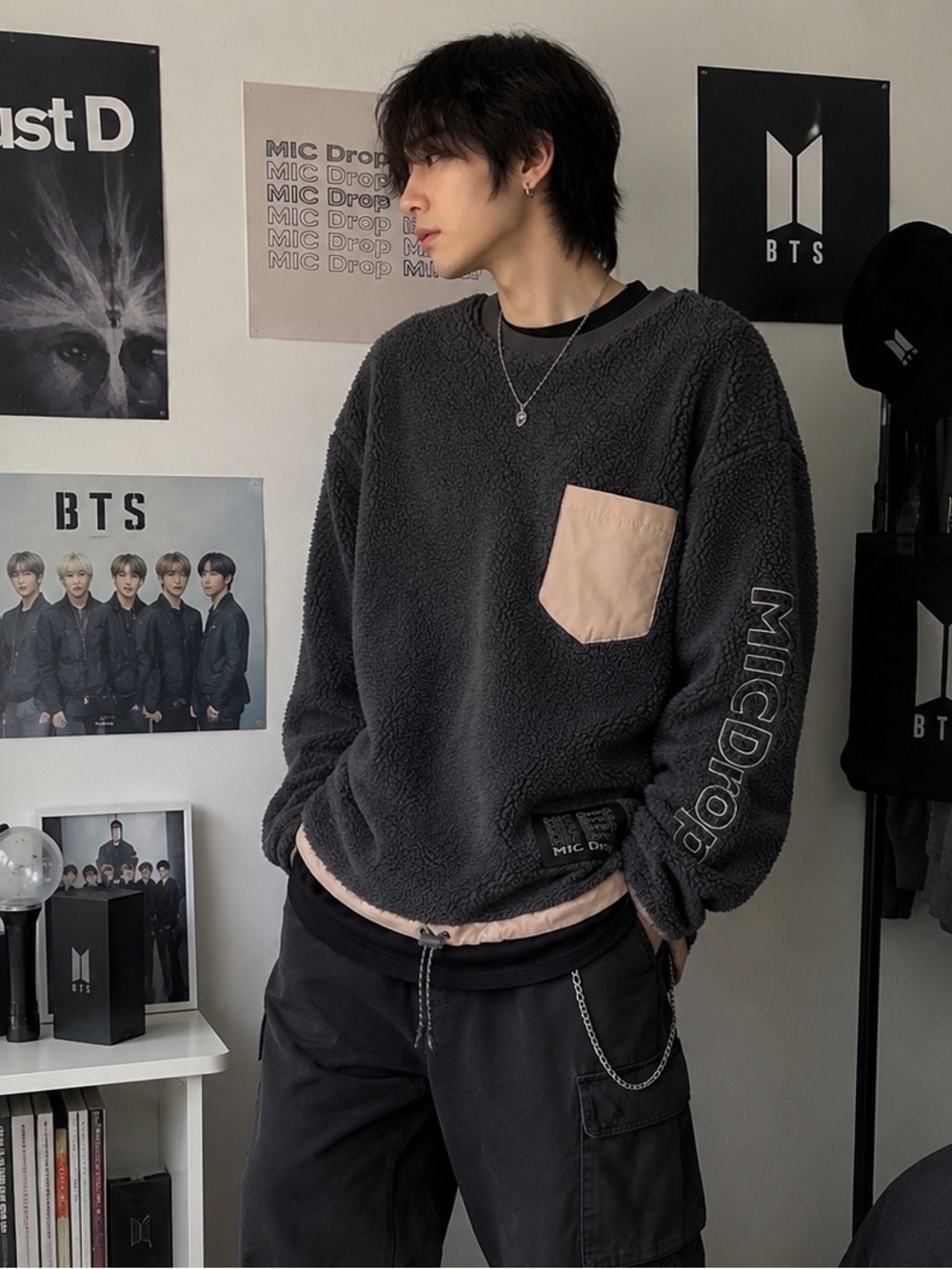 BTS MIC Drop Official Sherpa Fleece Pullover XL Oversized K-Pop Korean Merch